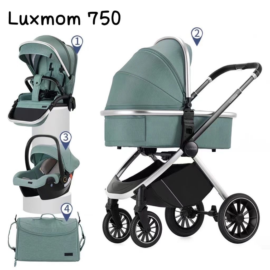Коляски 3 в 1, Детская коляска 3 в 1 Luxmom 750, зеленый