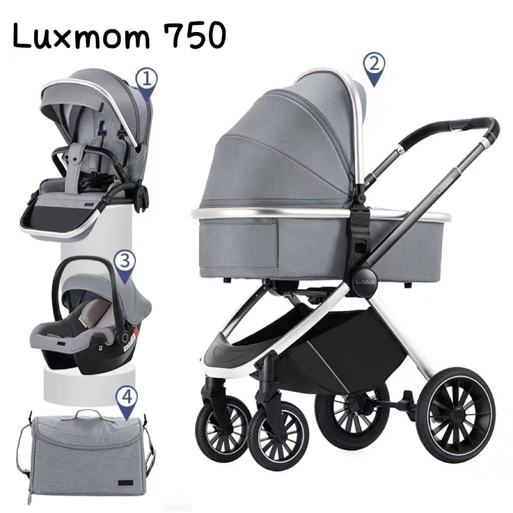 Коляски 3 в 1, Детская коляска 3 в 1 Luxmom 750, серый