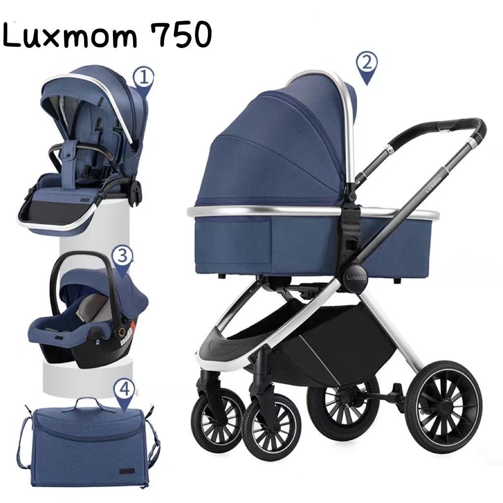 Коляски 3 в 1, Детская коляска 3 в 1 Luxmom 750, синий